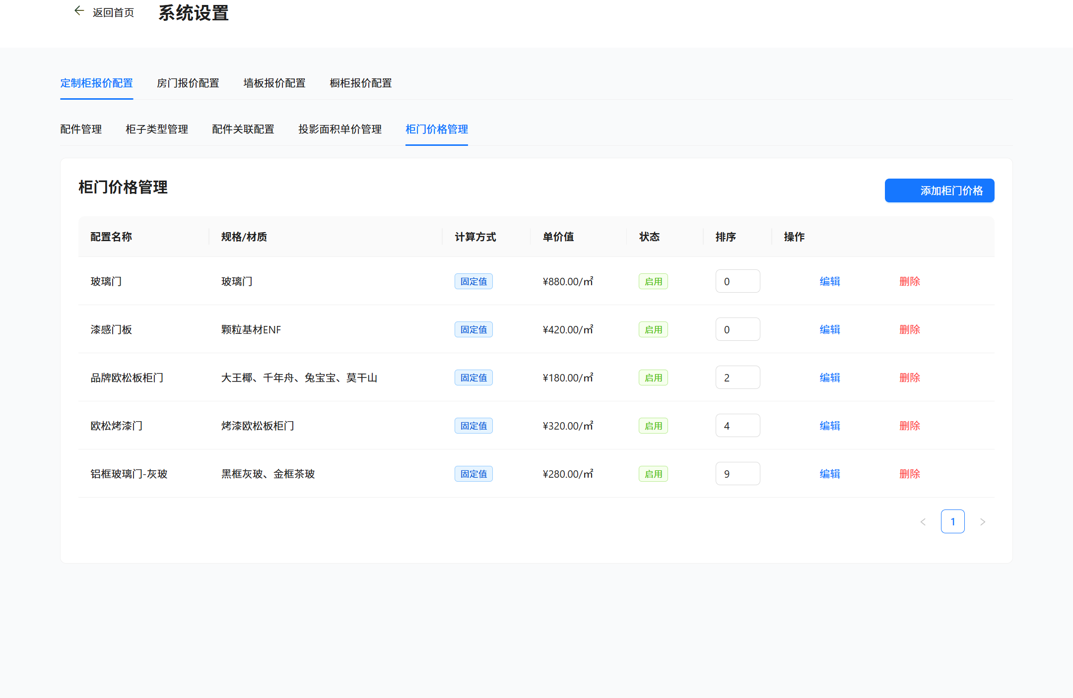 柜门价格管理真实截图